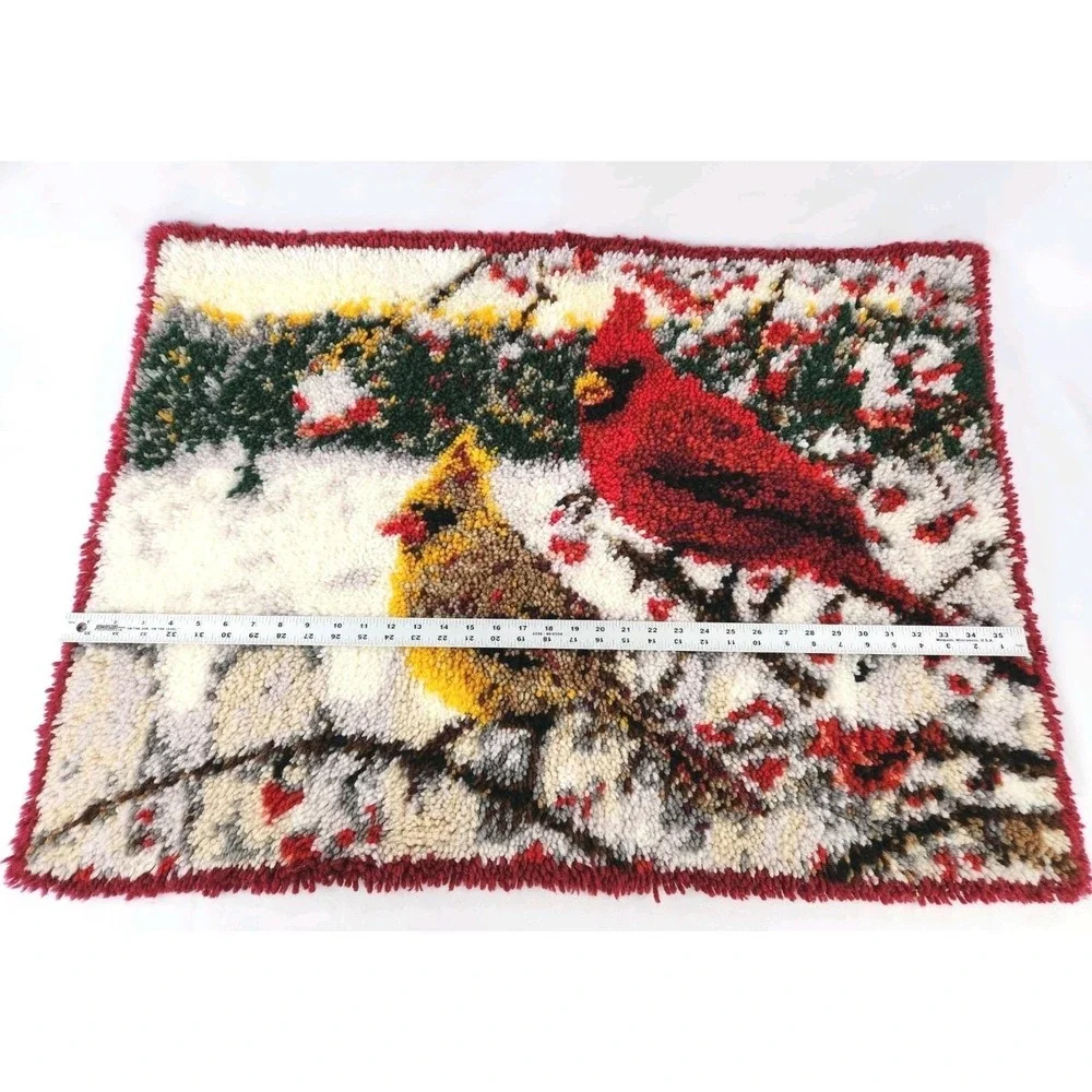 Vintage Cardinal Pair Finished Latch Hook Rug Kit Wall Hanging Birds Trees 37x27